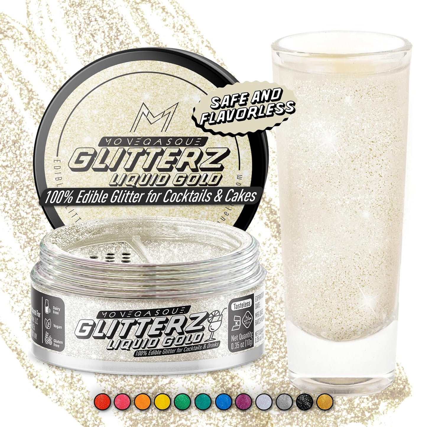 Glitter san valentin Oro magico comestible para bebidas y reposteria