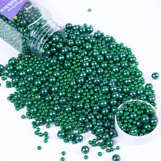 Sprinkles Perlas ultrabrillantes mix 4 y 7mm color verde navidad no-metalicas