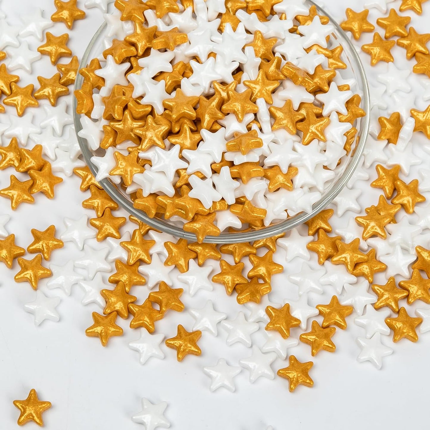 Sprinkles navidad estrellas oro y blancas no metalicas 1cm