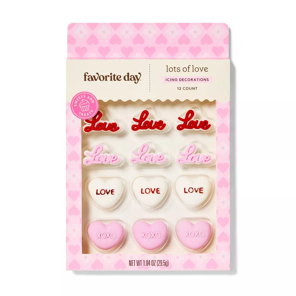 Sprinkles san valentin Valentine's Love 2D Red Pink & White Icing Decorations - 12ct/1.04oz