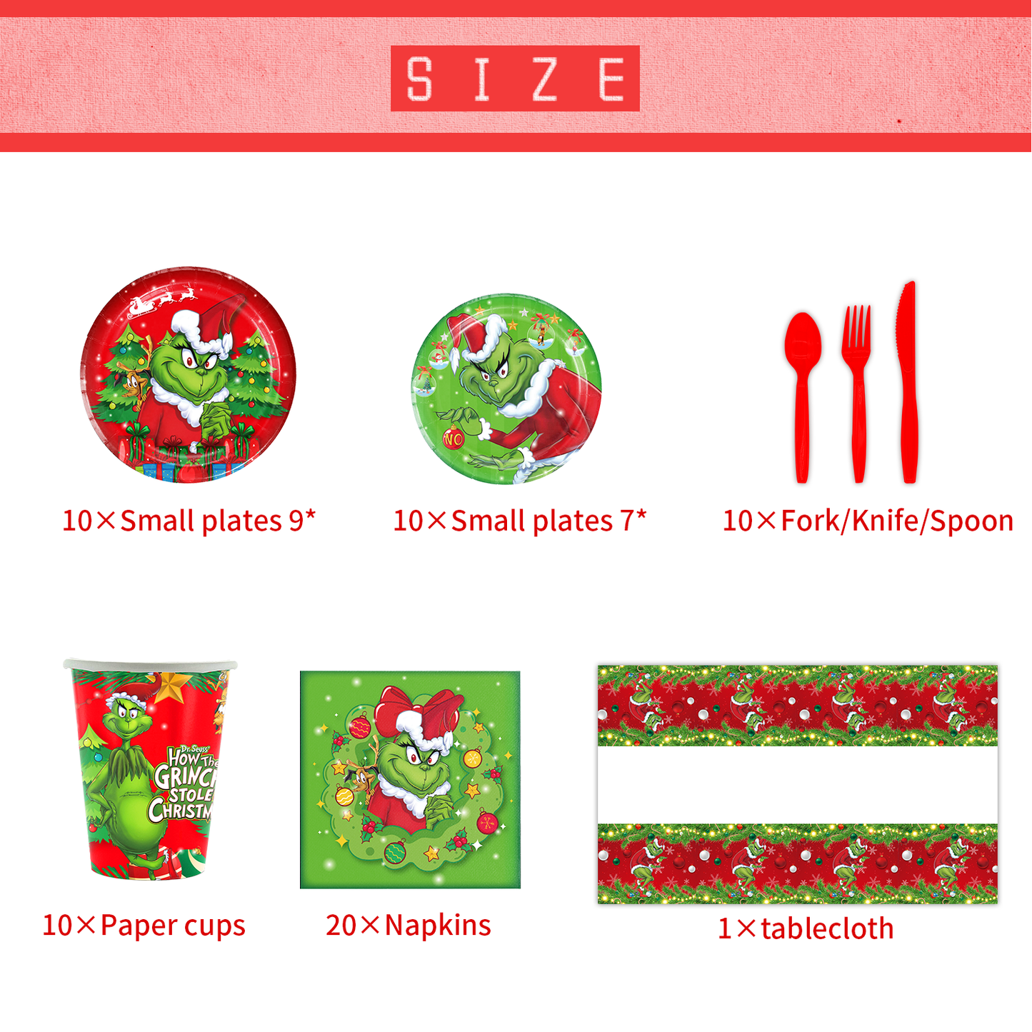 Set de Fiestas 81 piezas 10 invitados Navidad Grinch