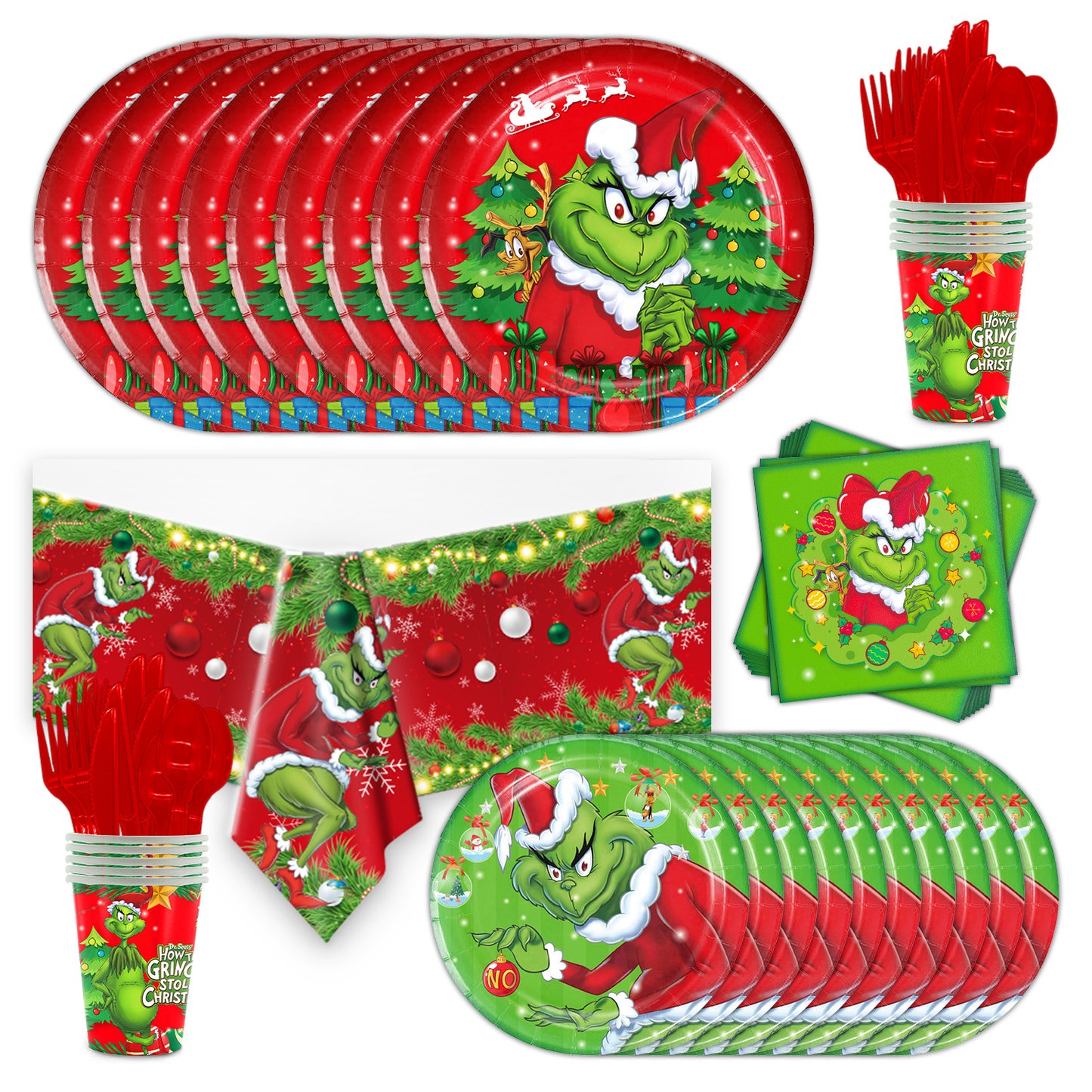 Set de Fiestas 81 piezas 10 invitados Navidad Grinch