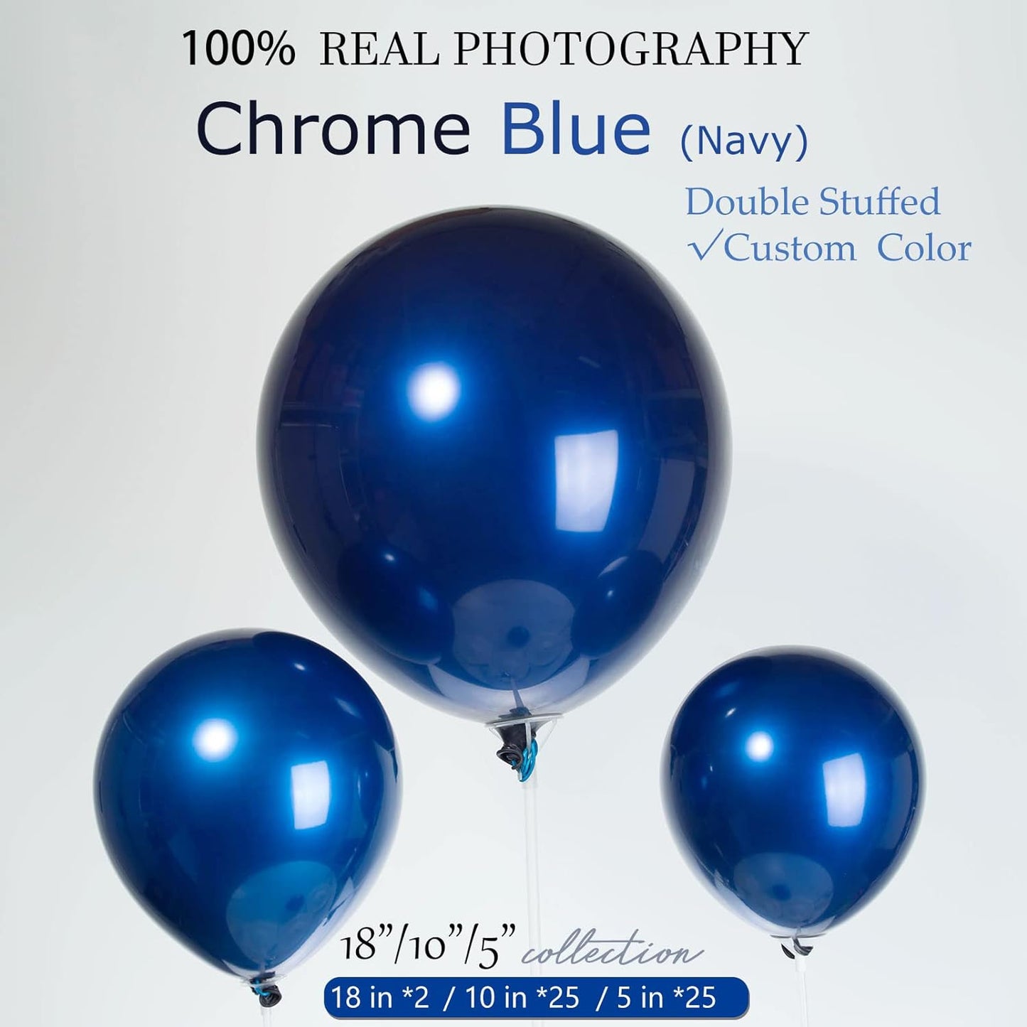 Globos Double Stuff 50 Pzas - 50 Globos MEtalicos Cromados doble capa Azul MArino