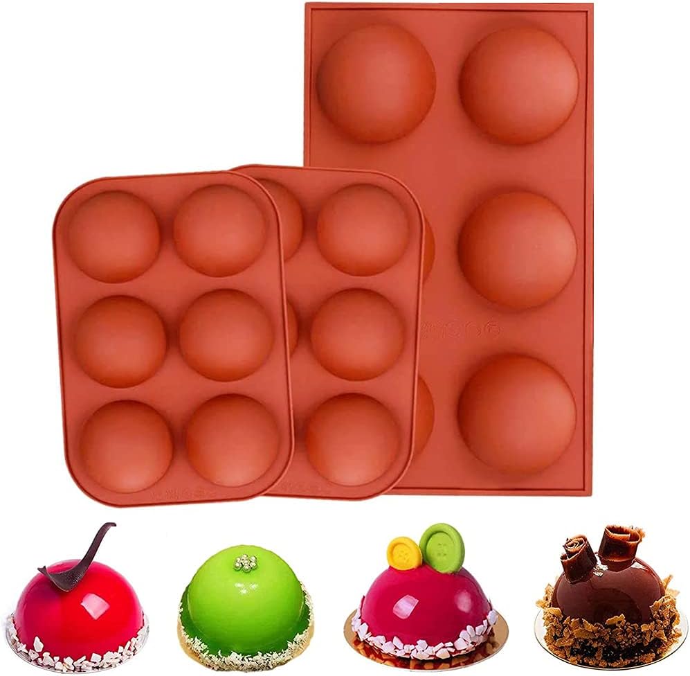 Molde Silicon | Molde de Silicona Semiesfera de 6 Cavidades Medianas, 3 Paquetes de Moldes Silicona para Tartas, Pudín, Dulces, Chocolate, Bandejas Antiadherentes, para Hornear, Tartas, Chocolates, etc.