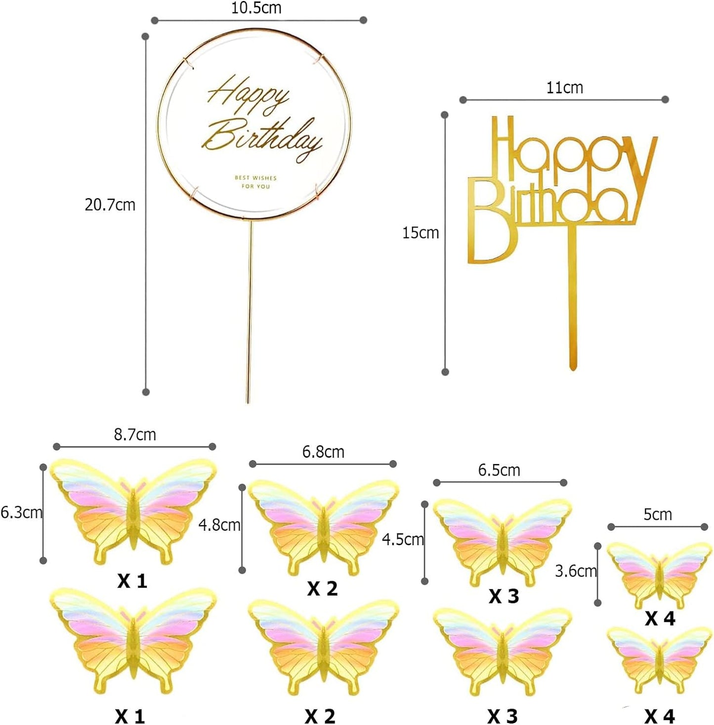 Topper Cake| Mariposas Letrero Pastel Dorado | Mariposas para Pastel Adornos, 22 Piezas Decoración de Tartas, Borde Dorado Mariposa, 3D Pastel Adornos, 3D Mariposas Decorativas, Mariposa 3D para Cupcakes, Decoración para Fiestas, para Cumpleaños