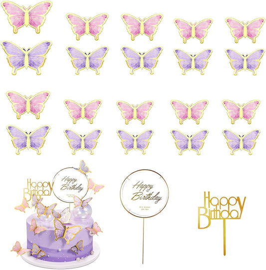 Topper Cake| Mariposas Letrero Pastel | Mariposas para Pastel Adornos, 22 Piezas Decoración de Tartas, Borde Dorado Mariposa, 3D Pastel Adornos, 3D Mariposas Decorativas, Mariposa 3D para Cupcakes, Decoración para Fiestas, para Cumpleaños