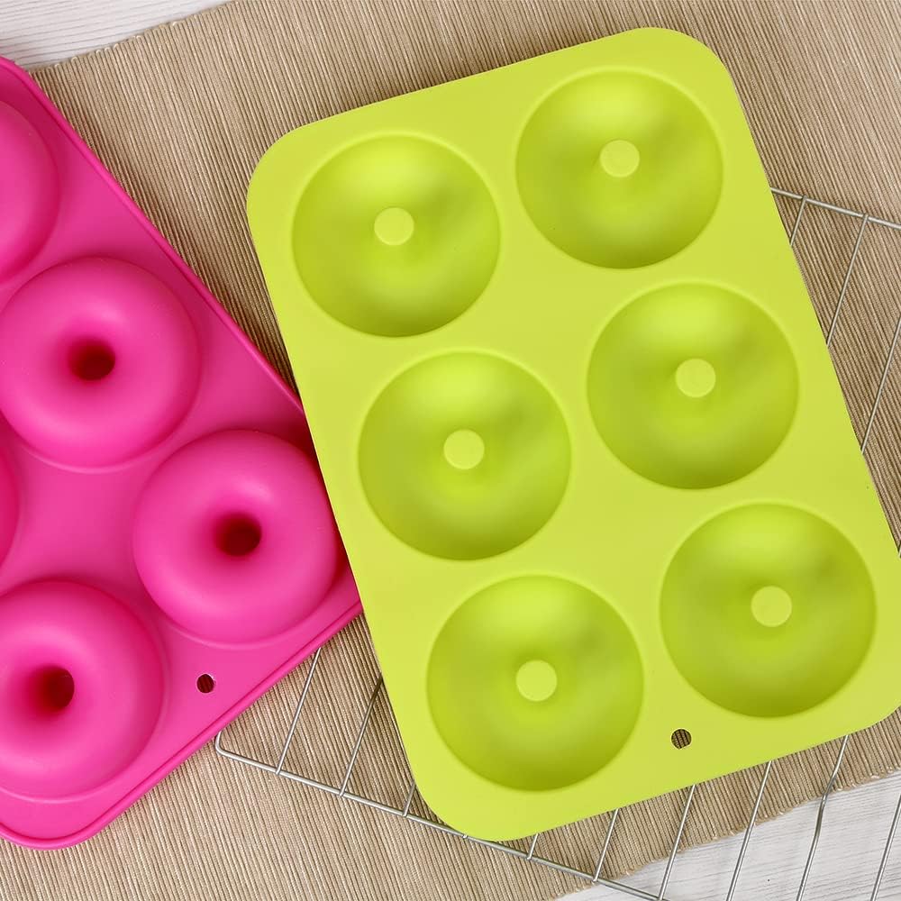 Moldes Silicon | Moldes de silicona para donas, paquete de 3 moldes de silicona antiadherentes de grado alimenticio para hornear donas, verde, rosa, azul