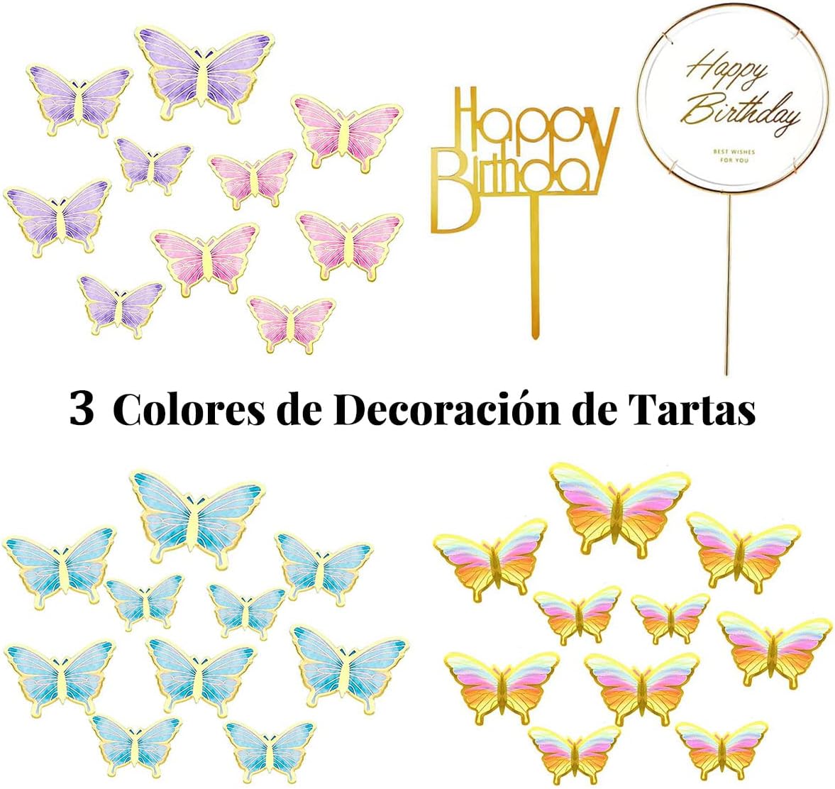 Topper Cake| Mariposas Letrero Pastel | Mariposas para Pastel Adornos, 22 Piezas Decoración de Tartas, Borde Dorado Mariposa, 3D Pastel Adornos, 3D Mariposas Decorativas, Mariposa 3D para Cupcakes, Decoración para Fiestas, para Cumpleaños