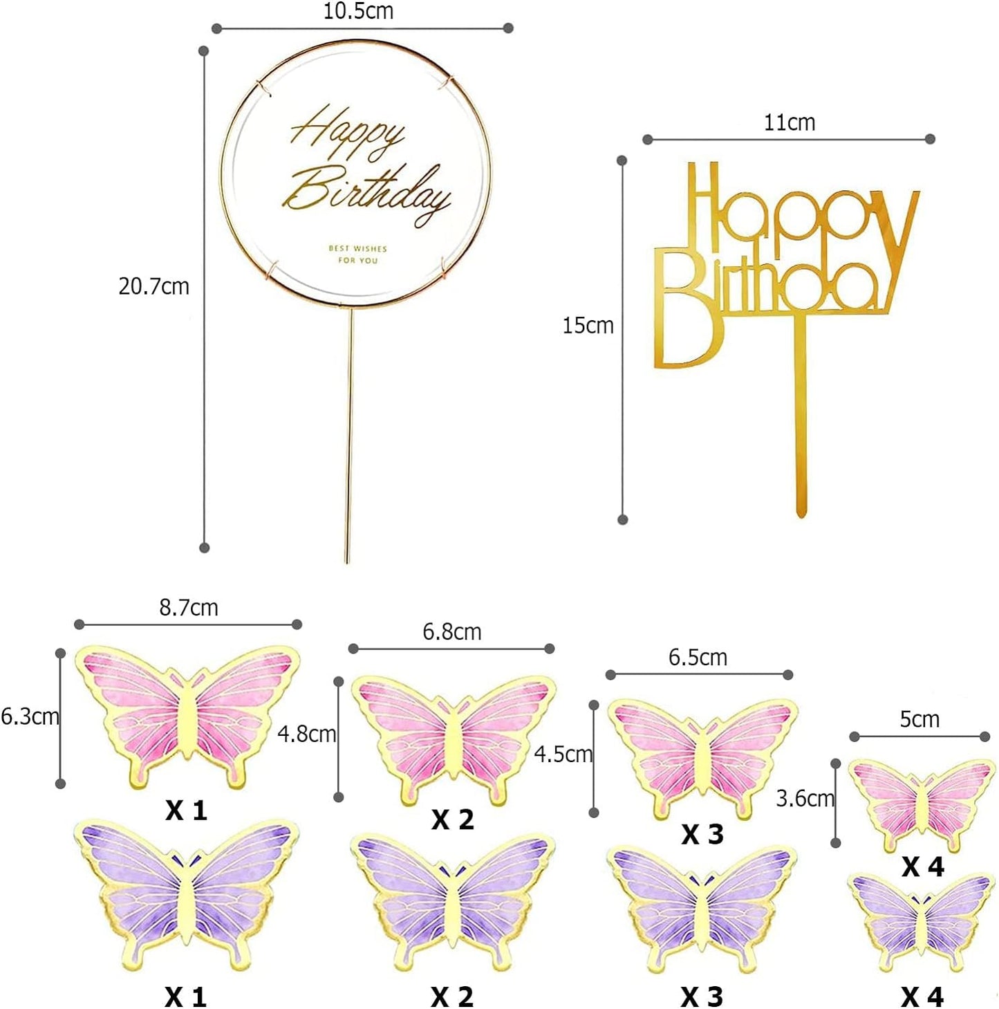 Topper Cake| Mariposas Letrero Pastel | Mariposas para Pastel Adornos, 22 Piezas Decoración de Tartas, Borde Dorado Mariposa, 3D Pastel Adornos, 3D Mariposas Decorativas, Mariposa 3D para Cupcakes, Decoración para Fiestas, para Cumpleaños