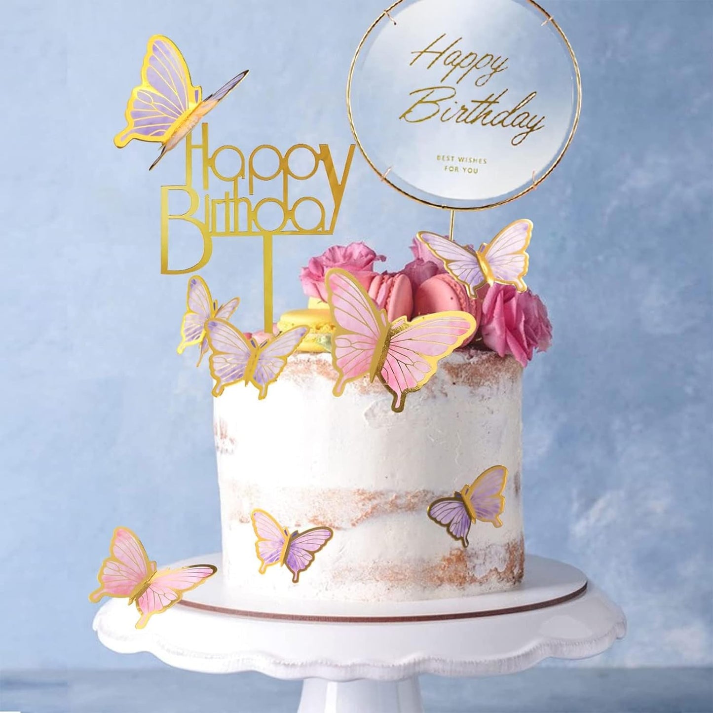 Topper Cake| Mariposas Letrero Pastel | Mariposas para Pastel Adornos, 22 Piezas Decoración de Tartas, Borde Dorado Mariposa, 3D Pastel Adornos, 3D Mariposas Decorativas, Mariposa 3D para Cupcakes, Decoración para Fiestas, para Cumpleaños