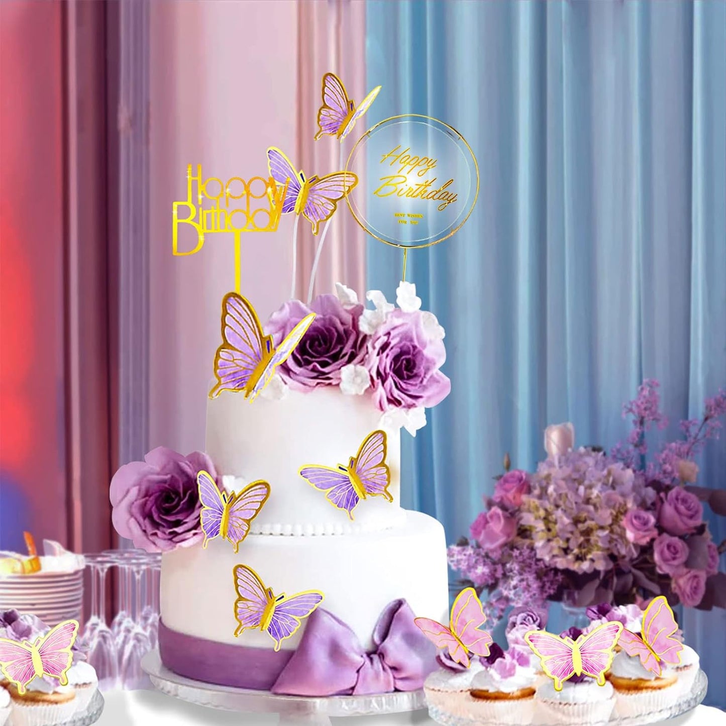 Topper Cake| Mariposas Letrero Pastel | Mariposas para Pastel Adornos, 22 Piezas Decoración de Tartas, Borde Dorado Mariposa, 3D Pastel Adornos, 3D Mariposas Decorativas, Mariposa 3D para Cupcakes, Decoración para Fiestas, para Cumpleaños