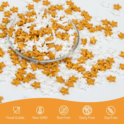 Sprinkles navidad estrellas oro y blancas no metalicas 1cm