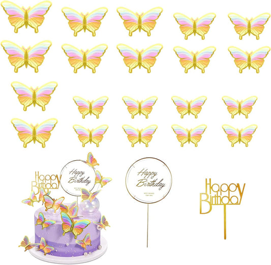 Topper Cake| Mariposas Letrero Pastel Dorado | Mariposas para Pastel Adornos, 22 Piezas Decoración de Tartas, Borde Dorado Mariposa, 3D Pastel Adornos, 3D Mariposas Decorativas, Mariposa 3D para Cupcakes, Decoración para Fiestas, para Cumpleaños