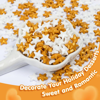 Sprinkles navidad estrellas oro y blancas no metalicas 1cm