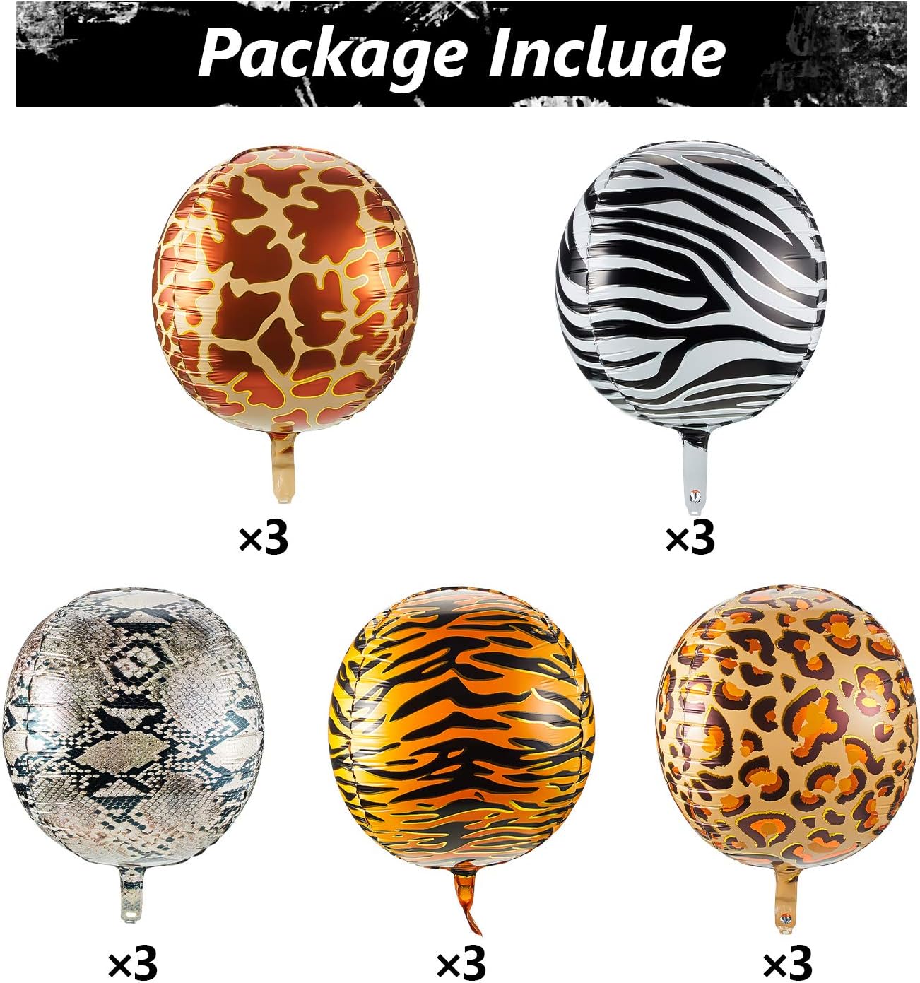 Globos Safari - Animal Print Orbz 22plg Set de 15 Piezas ungle Animal Print Balloons 4D Round Leopard Balloons Cheetah Tiger Giraffe Snake Zebra Balloons Foil Animals Balloon for Safari Zoo