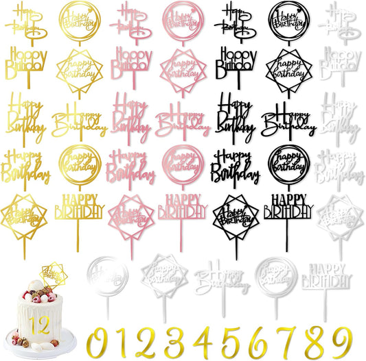 Topper Cake - Set 50 Piezas Happy Bithday + Numeros