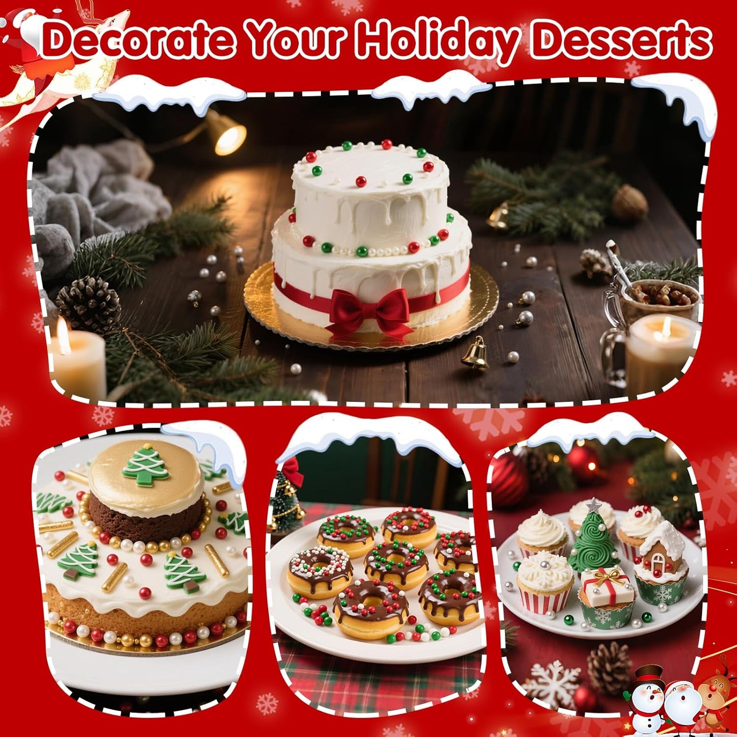 Sprinkles navidad perla plata rojo verde multitamaños