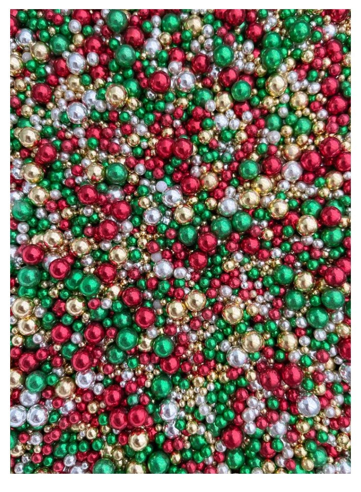 Sprinkles Metalicos Mix de Perlas Oro, rojo, verde, plata