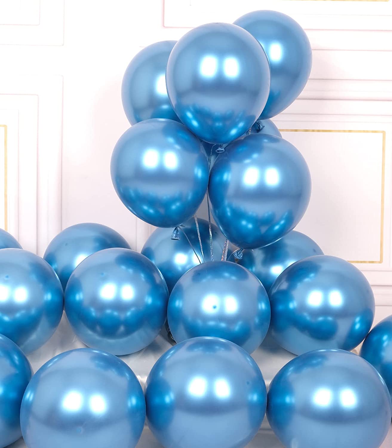 Globos Cromados Latex 12plg - Calidad Helio - 50 Piezas -: Color Azul Baby