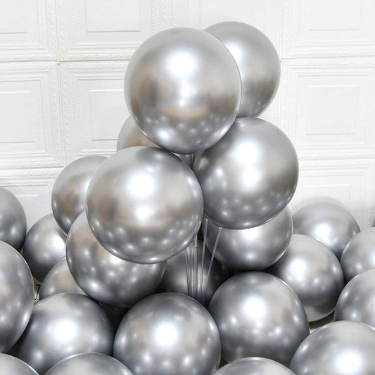 Globos Cromados Latex 12plg - Calidad Helio - 50 Piezas -: Color Plata