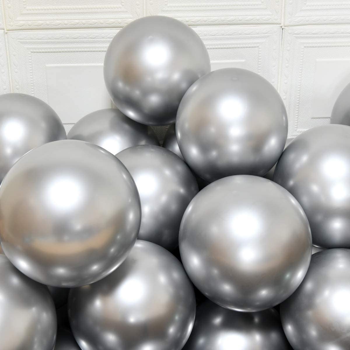 Globos Cromados Latex 12plg - Calidad Helio - 50 Piezas -: Color Plata