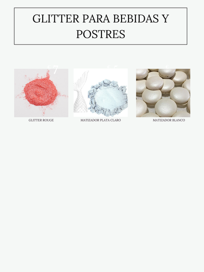 Glitter comestible para bebidas y reposteria (Elige color) 10grs