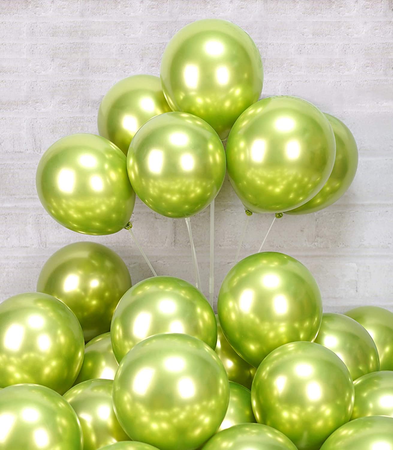 Globos Cromados Latex 12plg - Calidad Helio - 50 Piezas -: Color Verde Manzana